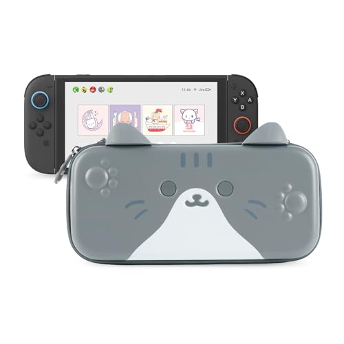 GeekShare Carrying Case Compatible with Switch 2 2025 79 Inch HardShell Slim Travel Case with 12 Game Card Slots for Switch 2 Console and Accessories Gray Cat Ear - Image 1