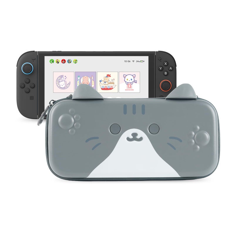 GeekShare Carrying Case Compatible with Switch 2 2025 79 Inch HardShell Slim Travel Case with 12 Game Card Slots for Switch 2 Console and Accessories Gray Cat Ear - Image 2