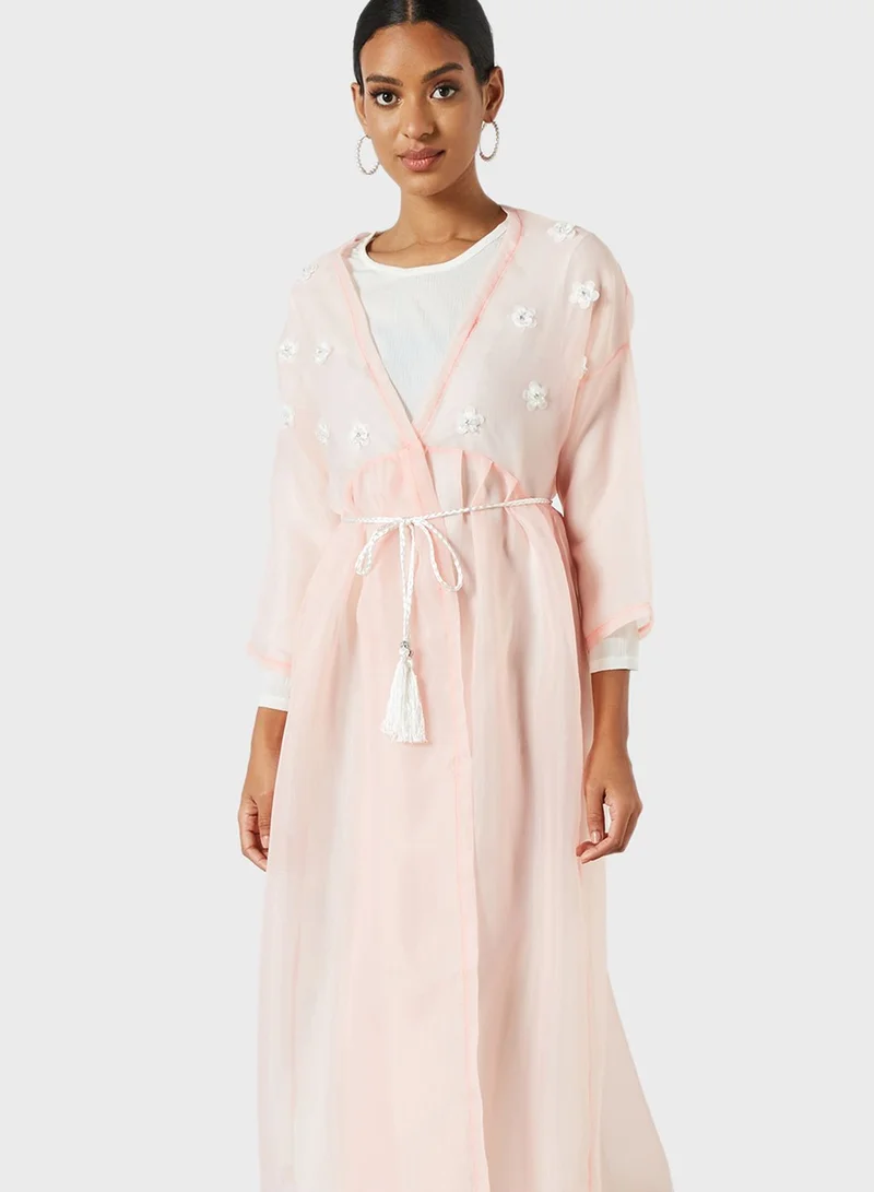 Coco Desert Floral Applique Tassel Detailed Abaya