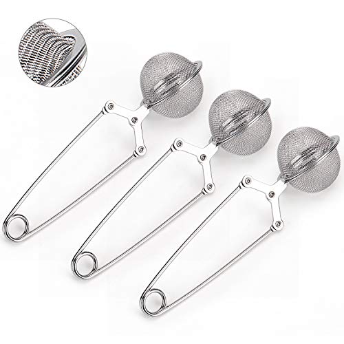 JEXCULL Snap Ball Tea Strainer JEXCULL 3 Pack Premium Stainless Steel Tea Infuser with Handle for Loose Leaf Tea Fine Mesh Tea Balls Filter Infusers