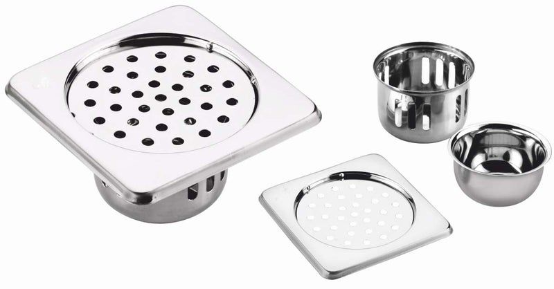 NEW WARE Square 5x5 Inch Stainless Steel Cockroach Trap Bathroom Floor Drain with Water Drain Grating
