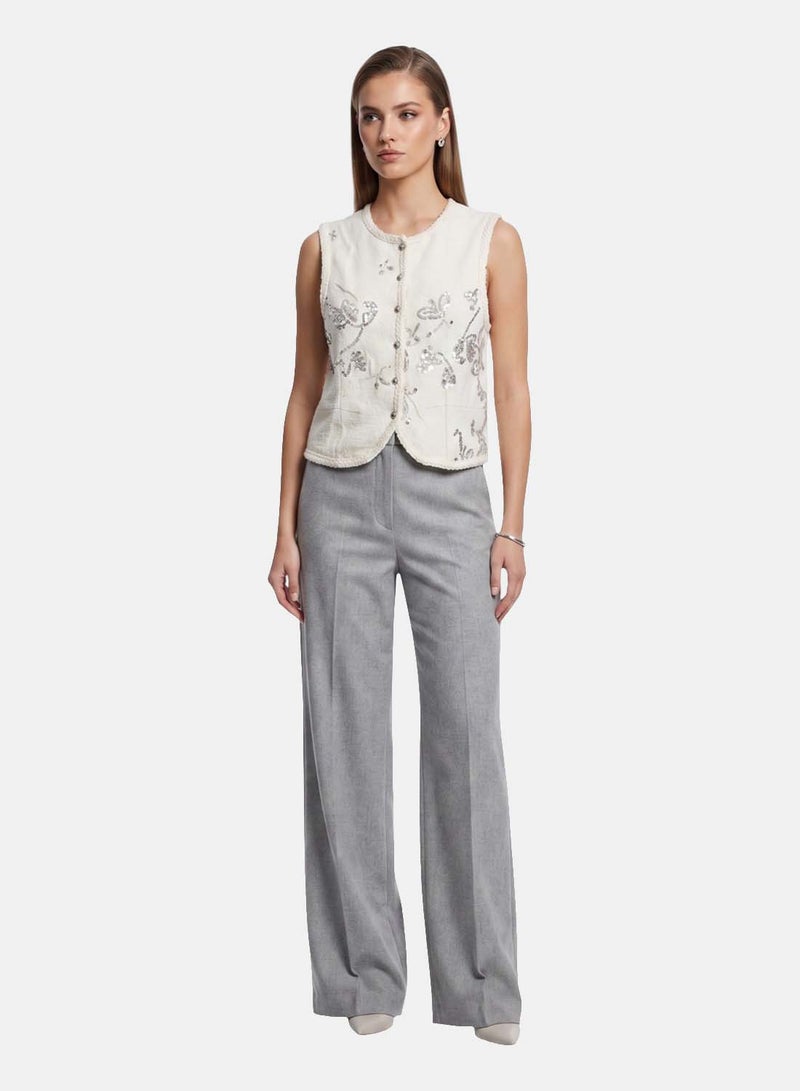 FOREVER 21 Sequin-Embellished Sleeveless Vest with Braided Trim - Image 1
