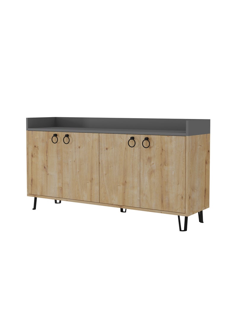 Mourah Home Dea Console - Modern Sideboard with 4 Doors with Elevated Legs - Storage Cabinet for Living Room, Lounge, Dining Room, Kitchen, Hallway - 36x80x140 CM (Oak/Dark Grey) - Image 2