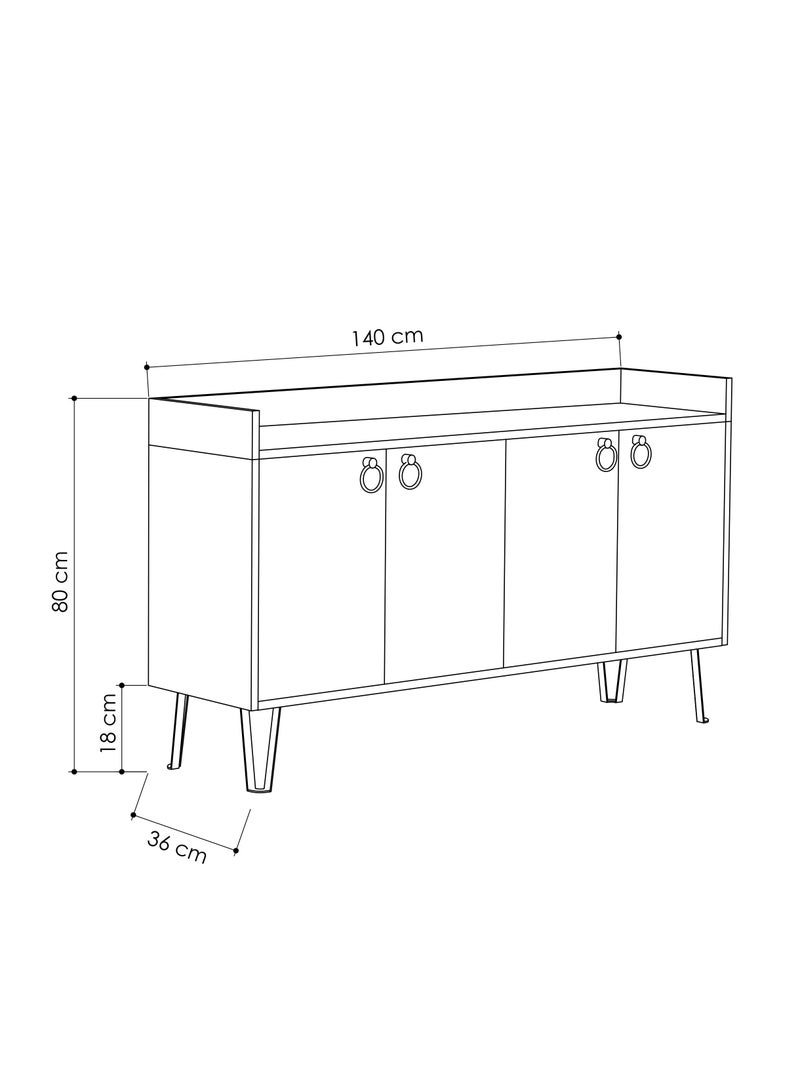 Mourah Home Dea Console - Modern Sideboard with 4 Doors with Elevated Legs - Storage Cabinet for Living Room, Lounge, Dining Room, Kitchen, Hallway - 36x80x140 CM (Oak/Dark Grey) - Image 4
