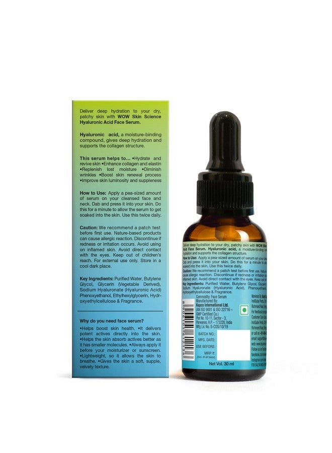 WOW Skin Science Hyaluronic Acid Moisturising Face Serum Soothing & Repairing Dry And Aging Skin For All Skin Types No Parabens Silicones & Mineral Oil 30Ml - Image 3