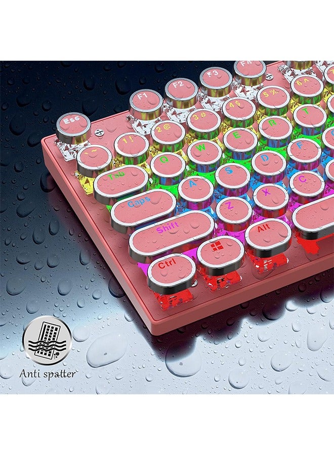 general Mechanical Gaming Keyboard,87 Key Retro Punk Typewriter-Style,Blue Switch Rainbow Backlit Keyboard, USB Wired, for PC Laptop Desktop Computer (Pink) - Image 4