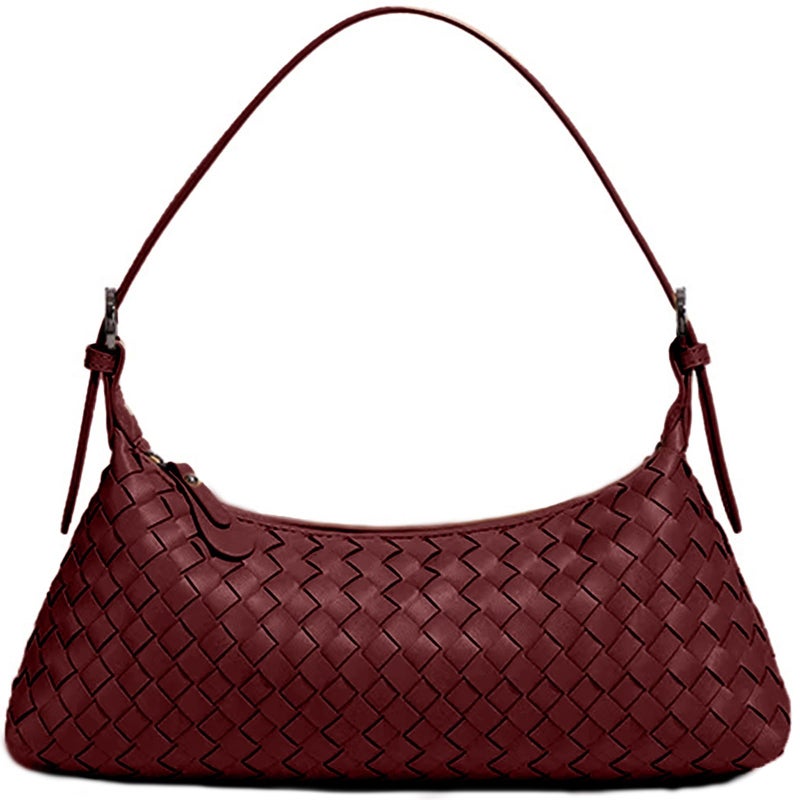 YONGLEE ARTEE Handbags Shoulder Bags for Women Small Crossbody Women's Woven Tote Lightweight Handbag Travel Hand Bag Purse Hobo Clutch Zipper (Burgundy) - Image 1