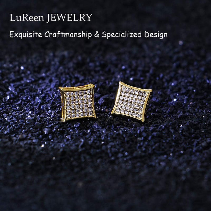 LuReen Gold Silver 11mm Square CZ Stud Earring of Mens Boy aretes para hombre - Image 2
