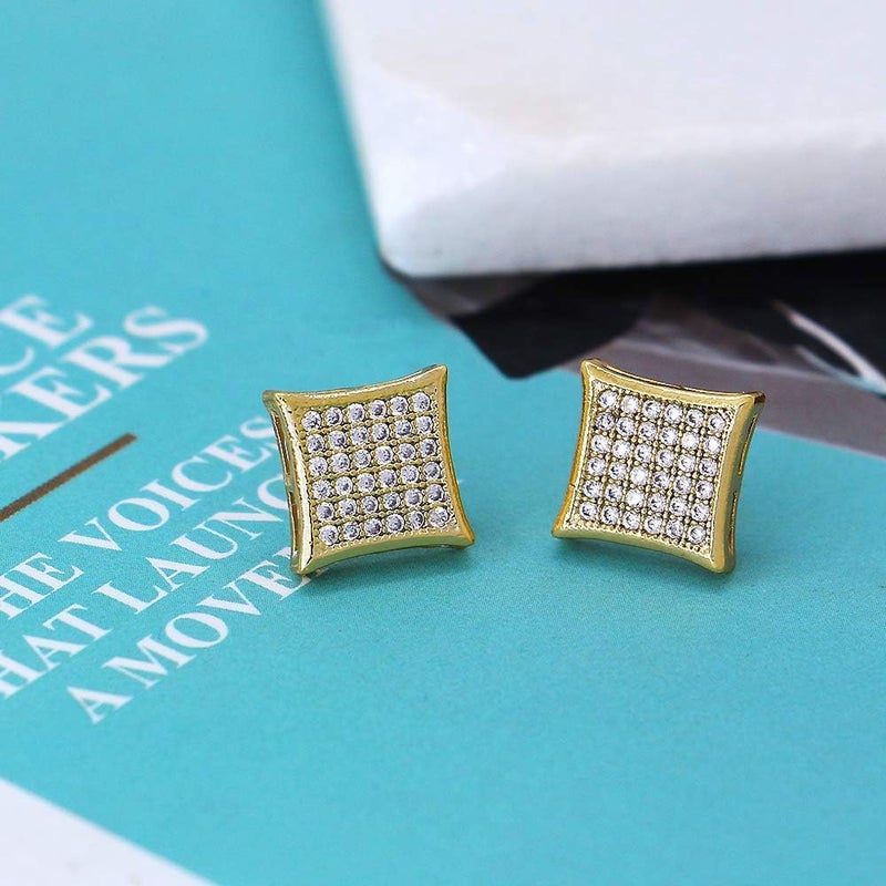LuReen Gold Silver 11mm Square CZ Stud Earring of Mens Boy aretes para hombre - Image 3