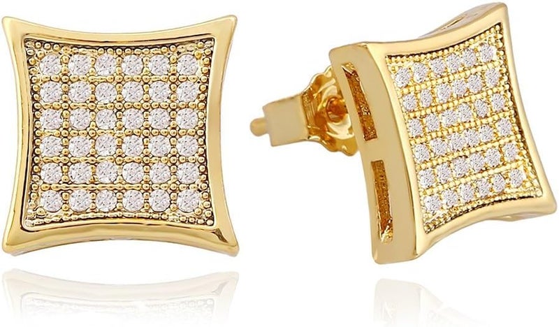 LuReen Gold Silver 11mm Square CZ Stud Earring of Mens Boy aretes para hombre - Image 1