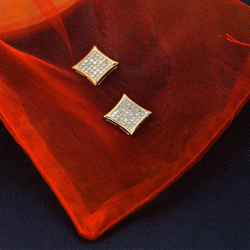 LuReen Gold Silver 11mm Square CZ Stud Earring of Mens Boy aretes para hombre - Image 4