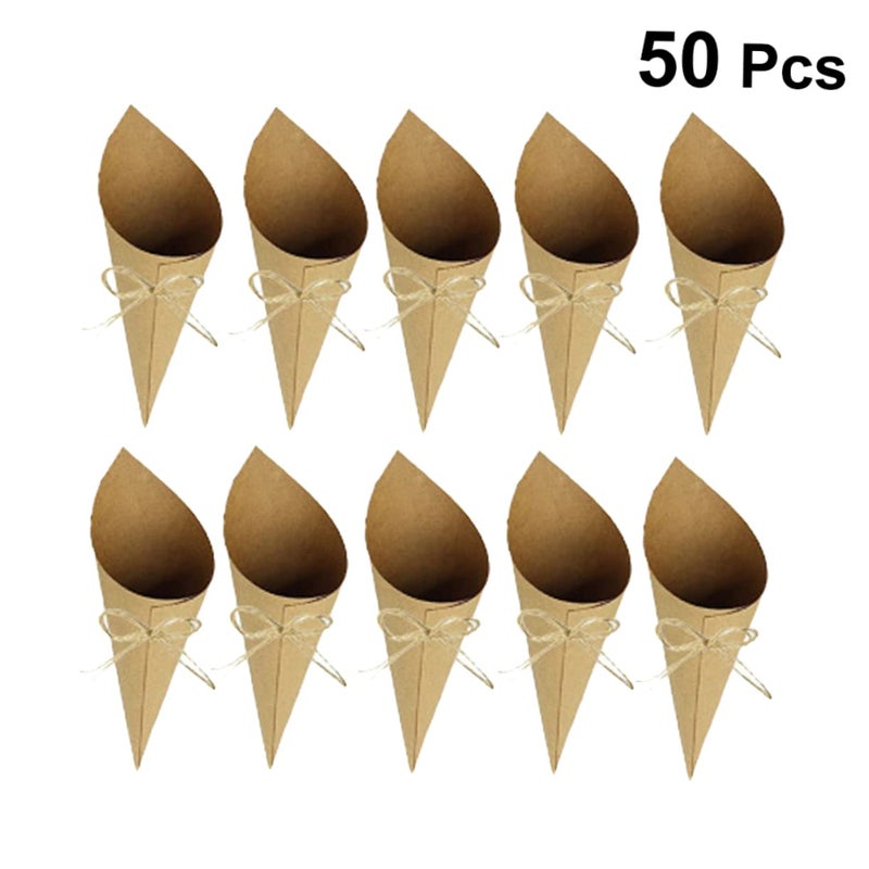 50 Pcs Brown Kraft Paper Cone Flower Tubes Laser Cut Elegant Decor for Weddings Parties - Image 3