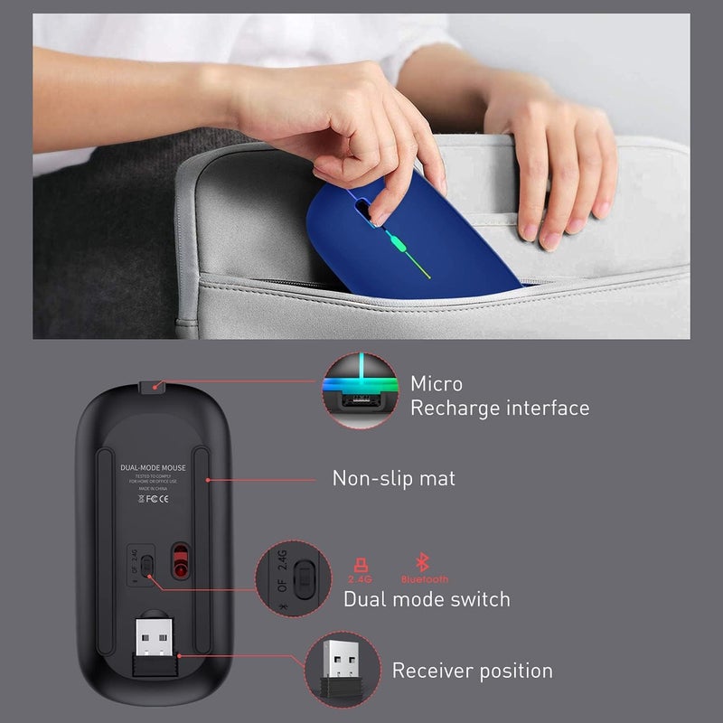 PEIBO Bluetooth Wireless Mouse for Laptop mac MacBook ipad MacBook air MacBook pro pc Desktop Computer Windows Chromebook Notebook (Blue Black) - Image 5