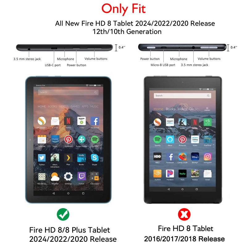 DiHines Fire HD 8 Tablet Case for Kids,Kindle Fire HD 8 Case,Amazon Fire Tablet 8 Cases,DiHines Shockproof Handle Stand Kids Case Cover for Amazon Kindle Fire HD 8/8 Plus(12/10th Generation,2022/2024 Release) - Image 2