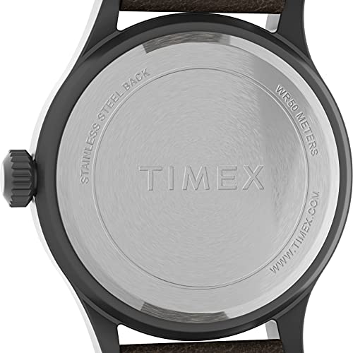 TIMEX ساعة تيمكس للرجال إكسبيديشن سكاوت 40 مم - علبة رمادية مع قرص كاكي وحزام جلد بني داكن - Image 3