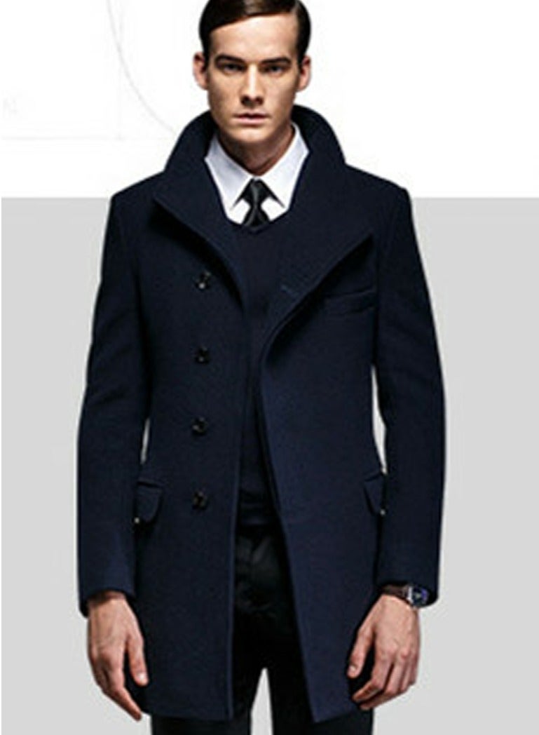 Loquat Mens Slim Fit Winter Thick Jackets Stand Collar Windbreaker  Overcoats Business Coats Navy Blue  - Image 2