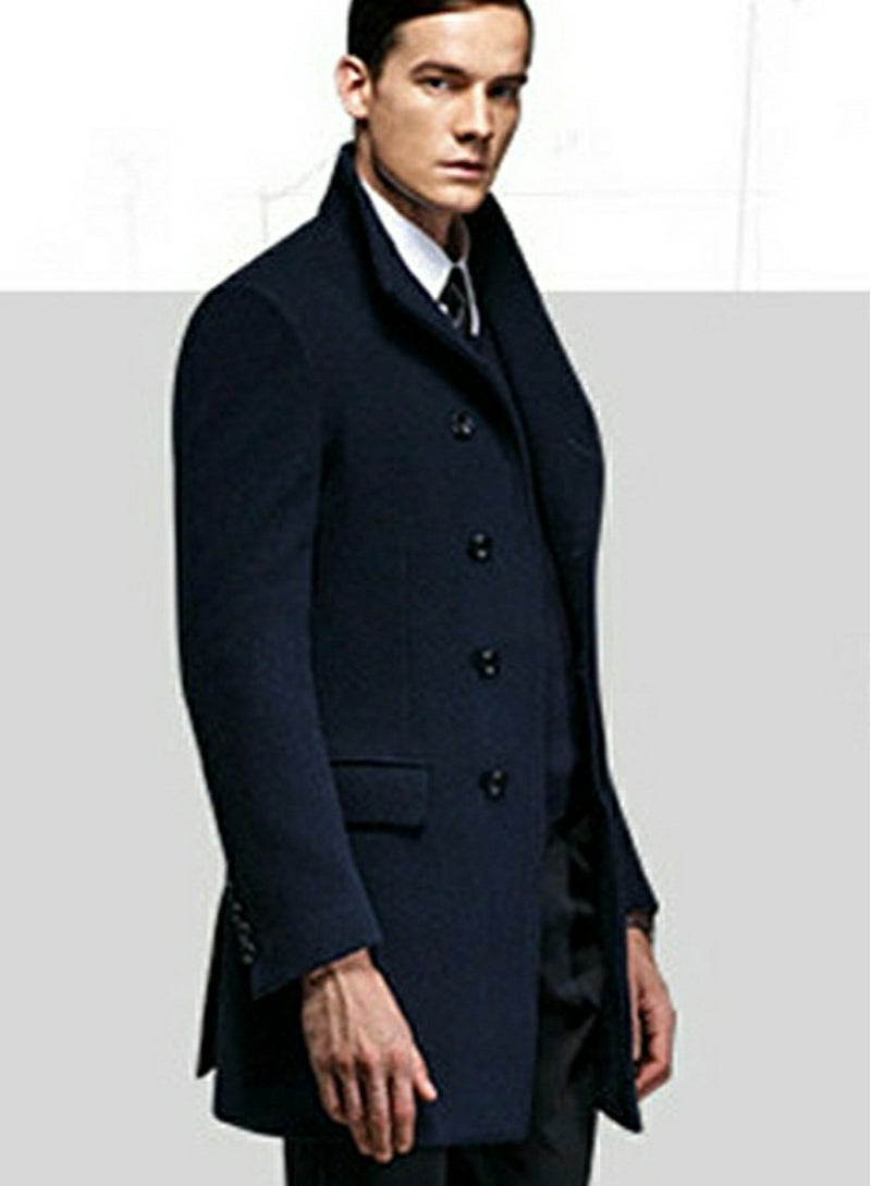 Loquat Mens Slim Fit Winter Thick Jackets Stand Collar Windbreaker  Overcoats Business Coats Navy Blue  - Image 3