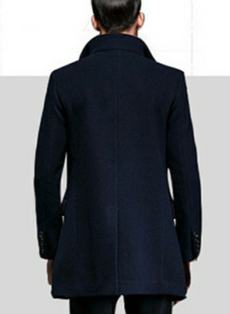 Loquat Mens Slim Fit Winter Thick Jackets Stand Collar Windbreaker  Overcoats Business Coats Navy Blue  - Image 4