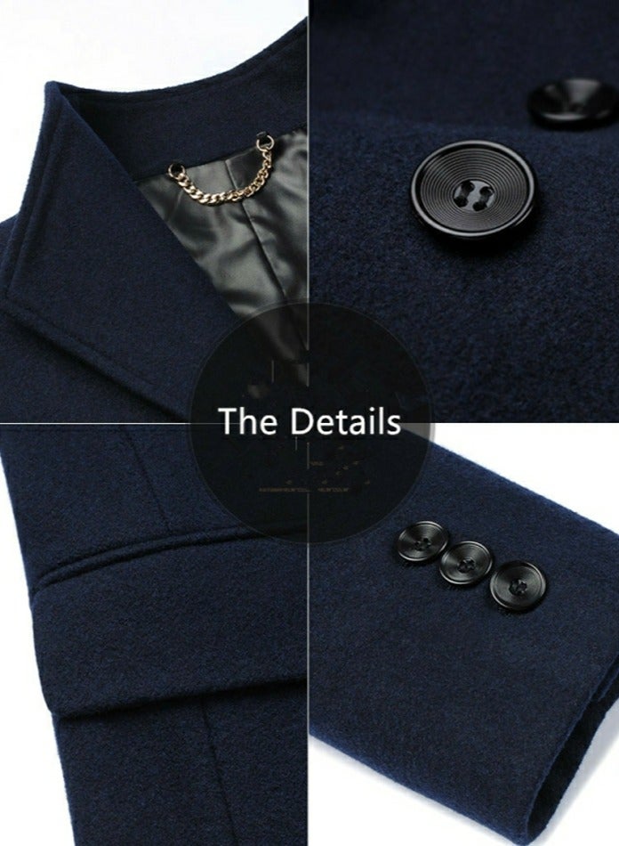 Loquat Mens Slim Fit Winter Thick Jackets Stand Collar Windbreaker  Overcoats Business Coats Navy Blue  - Image 5