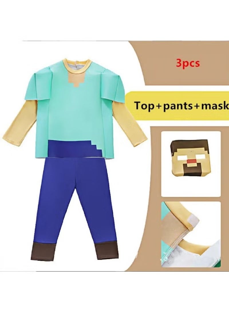 Steve Classic Minecraft Costume, Multicolor,Steve SetCostume Cosplay Kids School New Year Party Fancy Dress Up Clothes  - Image 4