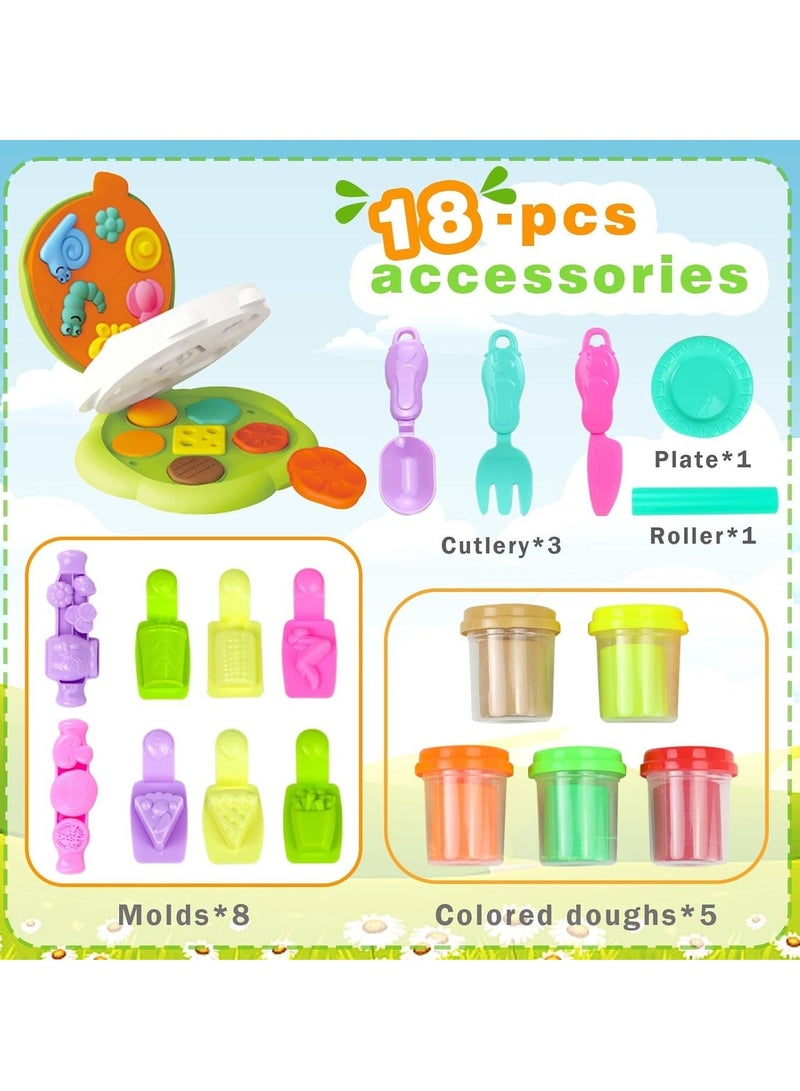 18 Pcs Playdough Set for Kids Ages 4-8 with Frog Maker Machine Burger Kitchen Creations Play Dough Bulk Molds and Color Dough DIY Handmade Toys Kit for Toddler Set - Image 2