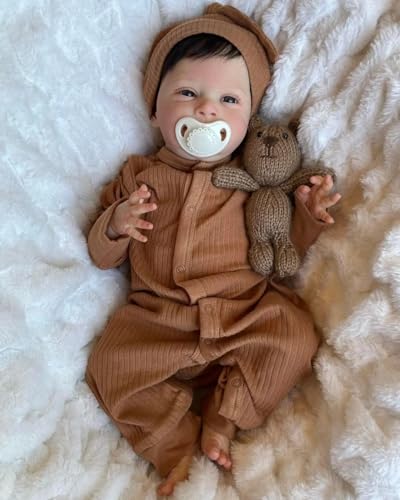 Zero Pam 18 Inch 45 CM Realistic Reborn Baby Dolls Boy Eyes Open with Hair Soft Cuddle Cloth Body Smiling Baby Boys Doll Real Life Silicone Newborn Toddler Like A Real Babydolls with Accessories - Image 5