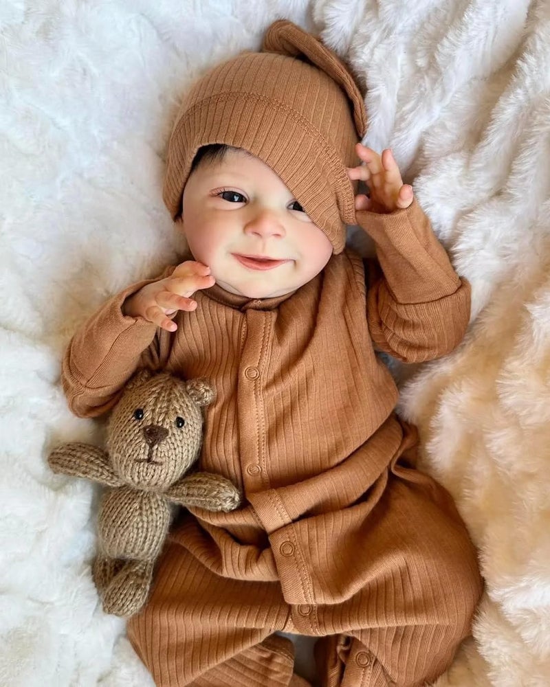 Zero Pam 18 Inch 45 CM Realistic Reborn Baby Dolls Boy Eyes Open with Hair Soft Cuddle Cloth Body Smiling Baby Boys Doll Real Life Silicone Newborn Toddler Like A Real Babydolls with Accessories - Image 3