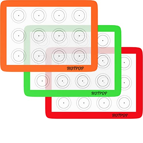 HOTPOP Silicone Baking Mats 0.75mm - Non-Stick Silicone Sheets for Bake Pans and Rolling with Outlines for Pastries - Silicone Baking Sheet - Macaron/Pastry/Cookie/Bun/Bread Making (3 QUARTER SIZE) - Image 1