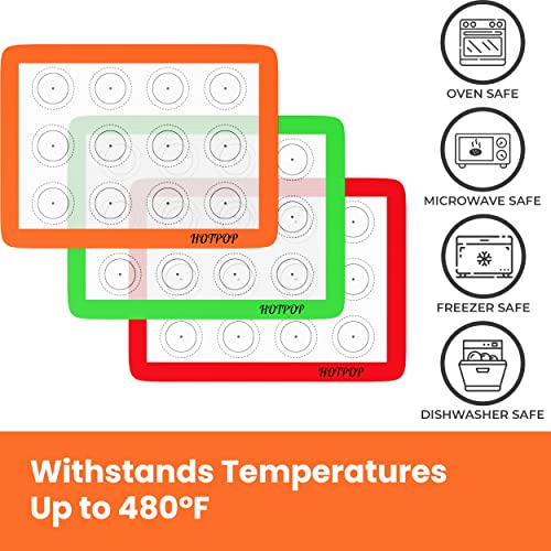 HOTPOP Silicone Baking Mats 0.75mm - Non-Stick Silicone Sheets for Bake Pans and Rolling with Outlines for Pastries - Silicone Baking Sheet - Macaron/Pastry/Cookie/Bun/Bread Making (3 QUARTER SIZE) - Image 4