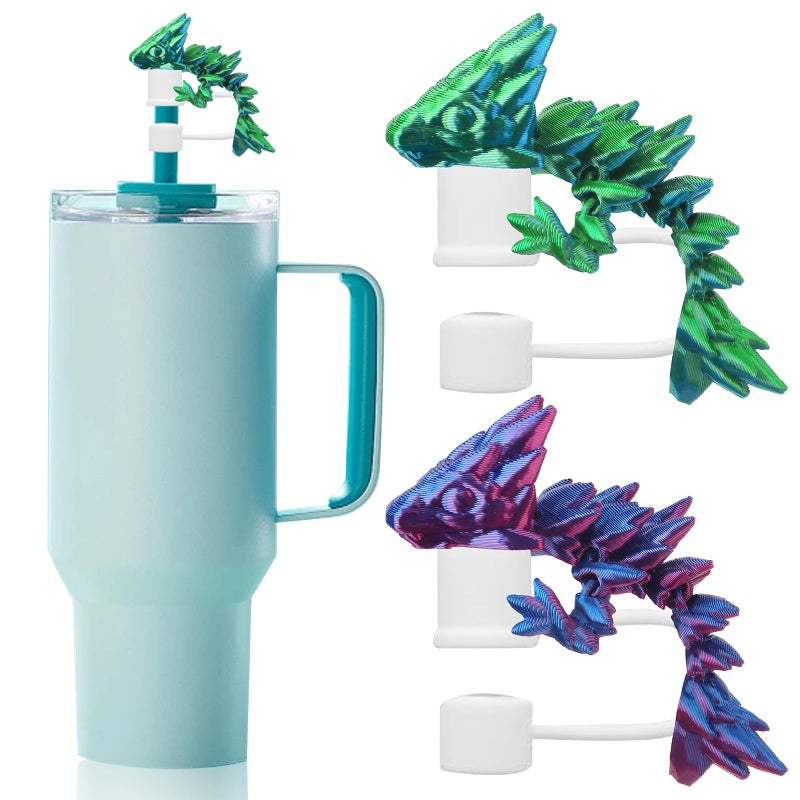 Habbiful 2 PCS Dragon Straw Toppers for Stanley Cups Silicone 3D Printed Dragon Straw Covers Compatible with Stanley 30 & 40oz Cup Accessories for Gifts Birthday Party Decoration - Image 1