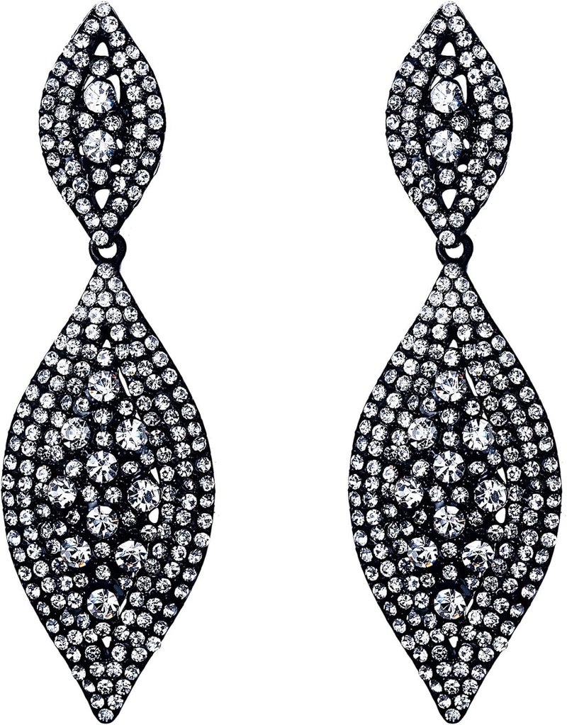 Flyonce Women's Rhinestone Crystal Wedding Bridal 2 Leaf Drop Dangle Chandelier Earrings - Image 1