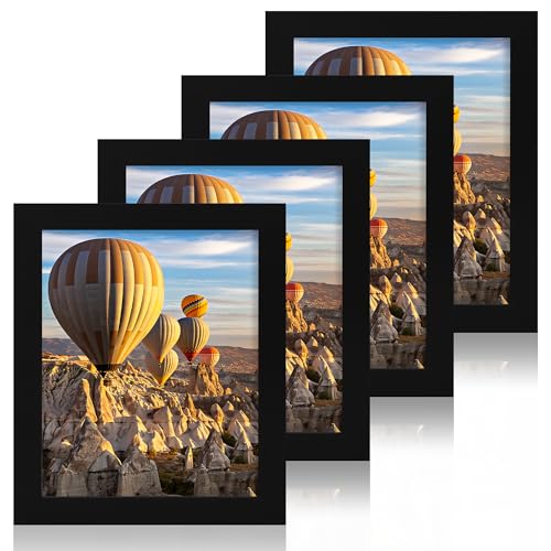iRahmen 8x10 Picture Frame Set of 4, High Definition Glass Black Picture Frame, 8 x 10 Wood Rustic Photo Frames for Horizontal or Vertical Table Top and Wall Mounting - Image 1