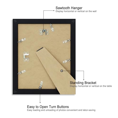 iRahmen 8x10 Picture Frame Set of 4, High Definition Glass Black Picture Frame, 8 x 10 Wood Rustic Photo Frames for Horizontal or Vertical Table Top and Wall Mounting - Image 5