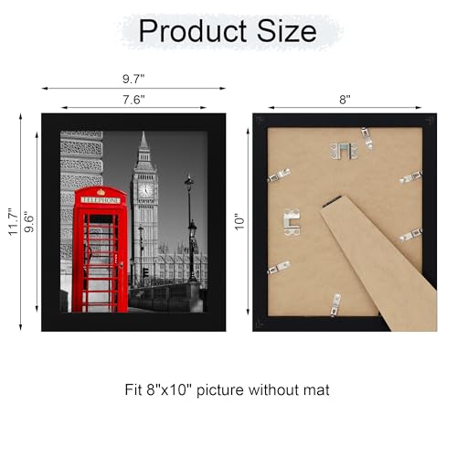 iRahmen 8x10 Picture Frame Set of 4, High Definition Glass Black Picture Frame, 8 x 10 Wood Rustic Photo Frames for Horizontal or Vertical Table Top and Wall Mounting - Image 4