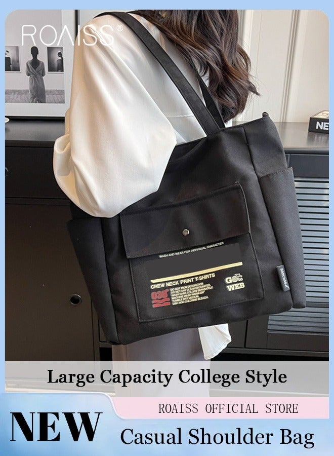 roaiss Large Capacity Shoulder Bag Durable Macaron Color Scheme Smooth Zipper Solid Color Tote Bag - Image 1
