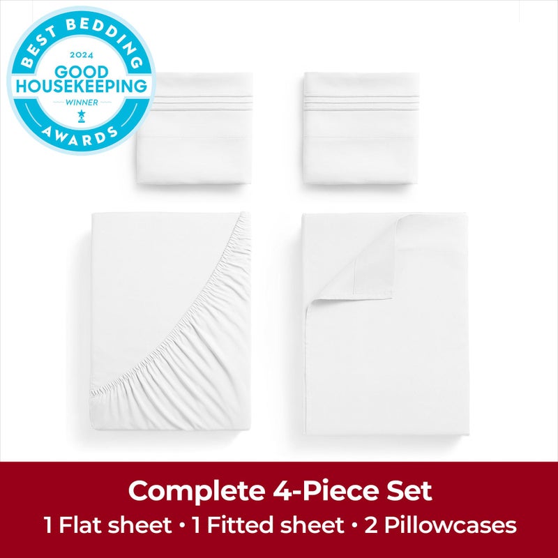 Mellanni Queen Sheets Set - 4 PC Iconic Collection Bedding - Hotel Luxury, Extra Soft, Cooling Bed Sheets - Wrinkle, Fade, Stain Resistant (Queen, White) - Image 2