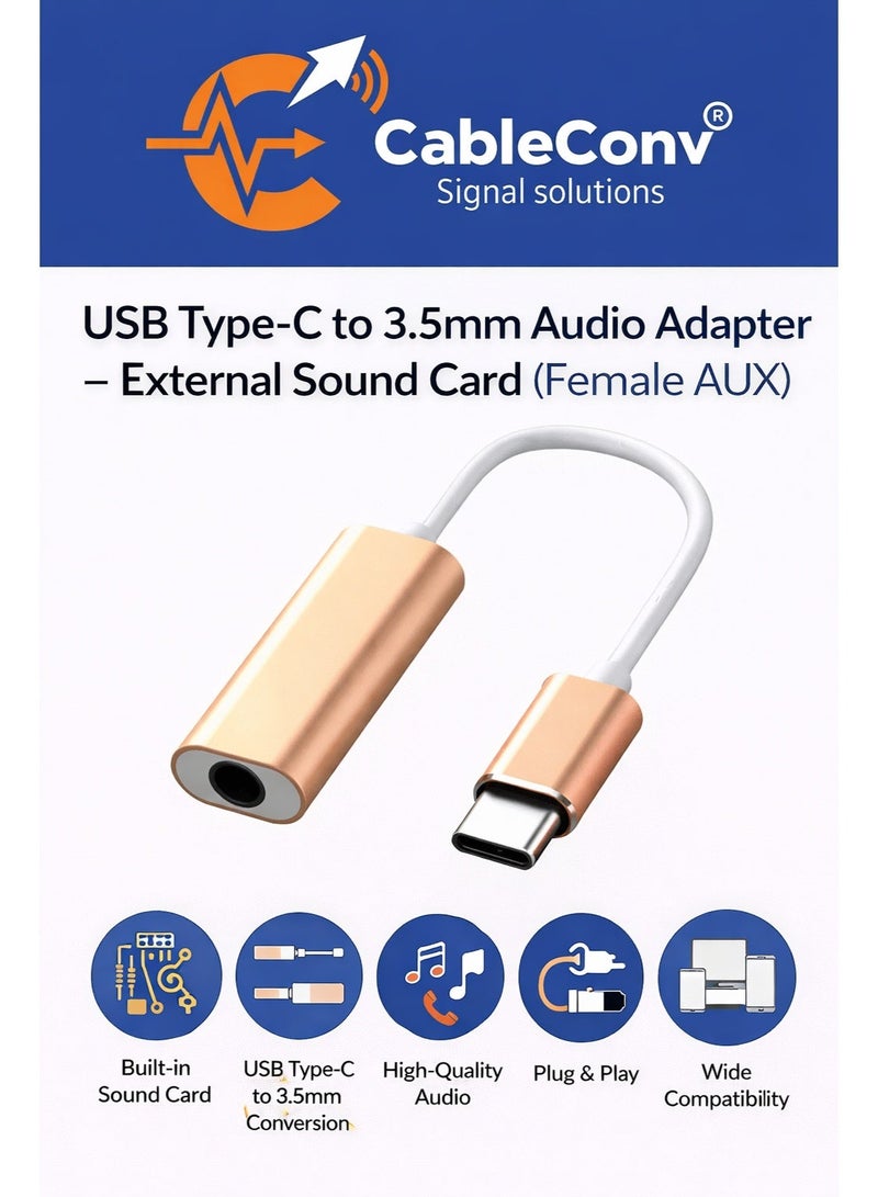 ​كابل كونف محول صوت من النوع C إلى 3.5 ملم - بطاقة صوت خارجية (منفذ AUX أنثى) - Image 1