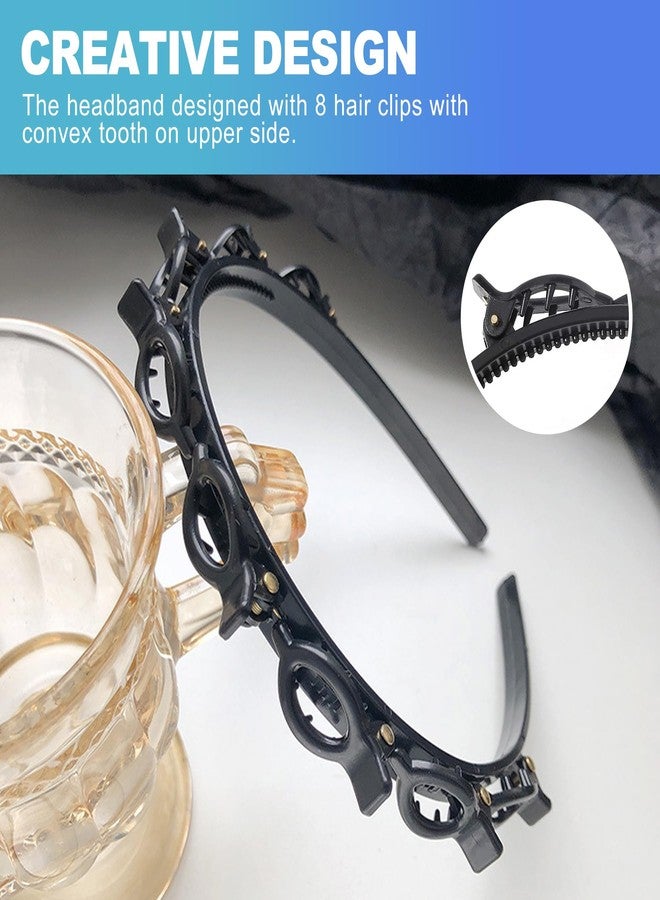 CoguZed 2 Pack Clip Headbands for Women, Double Layer Toothed Hairband with Clips Attached, Multi-functional Hairband for Braided Styling, Black & Brown - Image 4