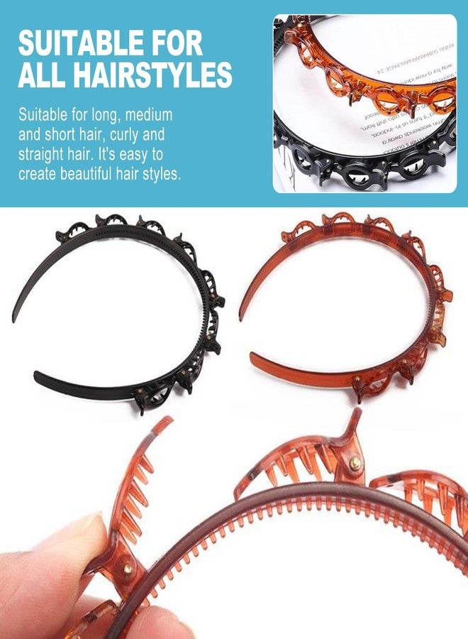 CoguZed 2 Pack Clip Headbands for Women, Double Layer Toothed Hairband with Clips Attached, Multi-functional Hairband for Braided Styling, Black & Brown - Image 5