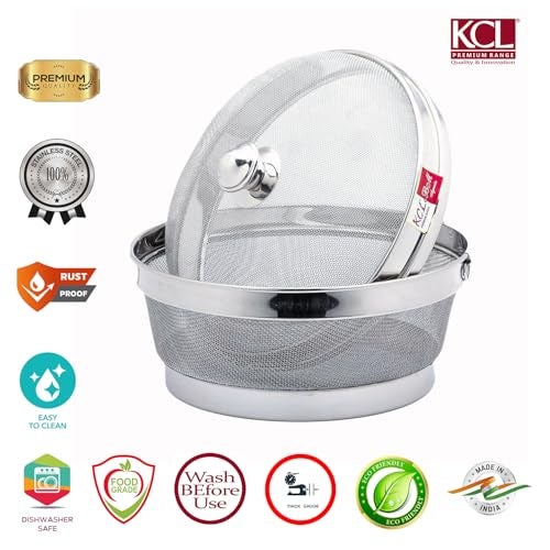 KCL Stainless Steel - Miska Fruit & Vegetable Storage Basket with Lid | 12 Inch Premium Mesh Basket | Vegetables & Fruit Basket for Dining Table & Kitchen | Must Have Kitchen Essential - Image 3