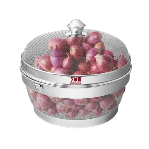 KCL Stainless Steel - Miska Fruit & Vegetable Storage Basket with Lid | 12 Inch Premium Mesh Basket | Vegetables & Fruit Basket for Dining Table & Kitchen | Must Have Kitchen Essential - Image 2