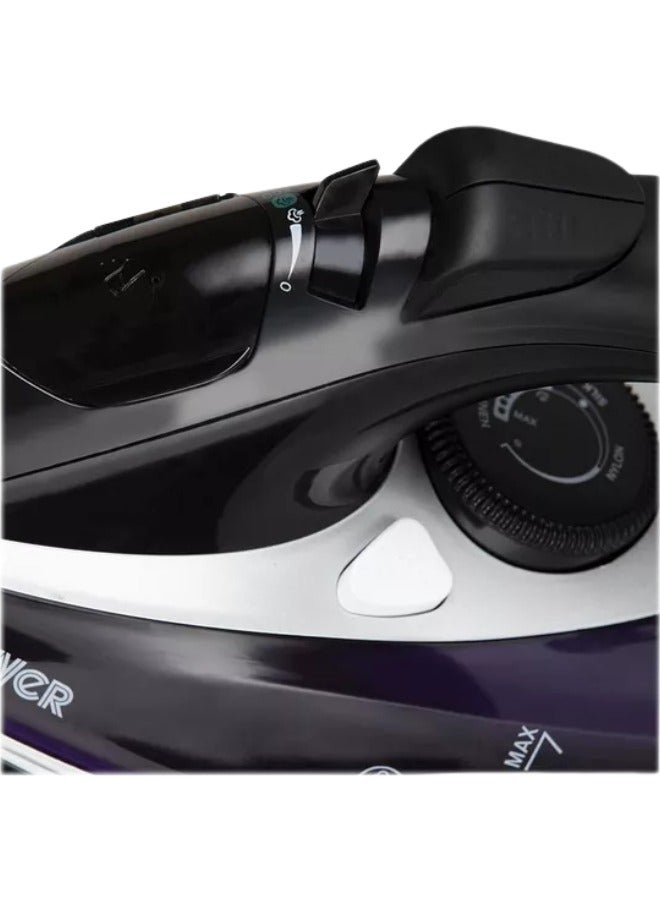 Tower Tower 3100W UltraSpeed Steam Iron with 360ml Water Tank, CeraGlide Ceramic Soleplate, 180g Steam Boost, Vertical & Horizontal Steaming, Anti-Drip, Anti-Calc, Self-Clean – Black/Purple  - Image 3
