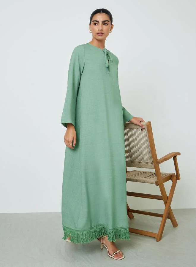 Amirah Green Tasseled Hem A-Line Jalabiya
