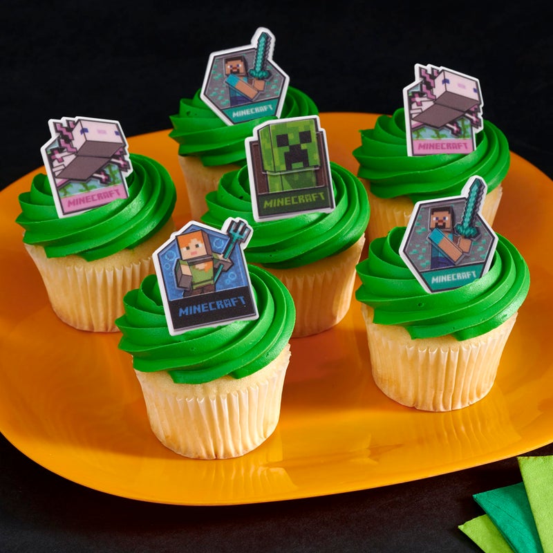 DecoPac Minecraft Lush Finds Rings, Cupcake Decorations Featuring Creeper, Alex, Steve and Axolotl! Multicolored 3D Food Safe Cake Toppers â€“ 24 Pack - Image 2
