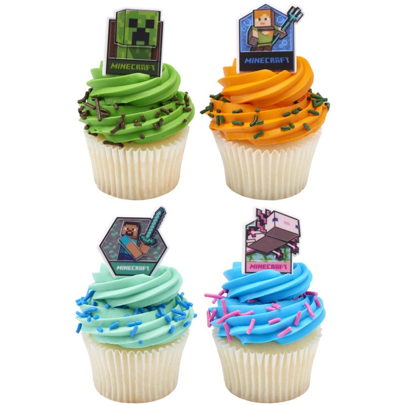 DecoPac Minecraft Lush Finds Rings, Cupcake Decorations Featuring Creeper, Alex, Steve and Axolotl! Multicolored 3D Food Safe Cake Toppers â€“ 24 Pack - Image 5