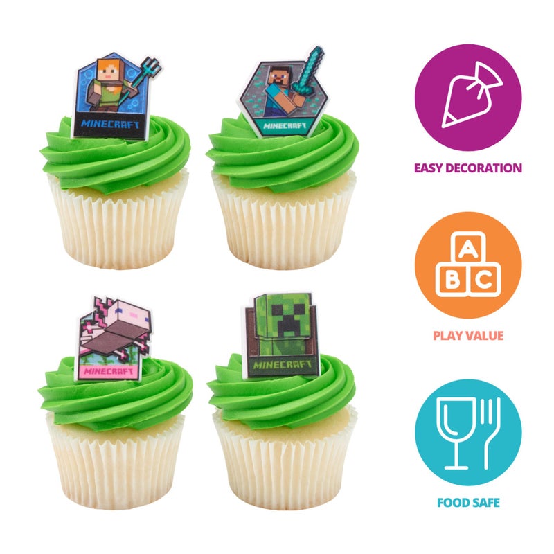 DecoPac Minecraft Lush Finds Rings, Cupcake Decorations Featuring Creeper, Alex, Steve and Axolotl! Multicolored 3D Food Safe Cake Toppers â€“ 24 Pack - Image 3