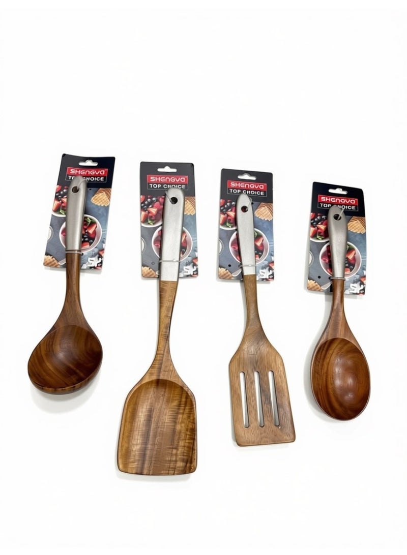Shengya Natural Wooden Kitchen Utensil Set – 4-Piece Heat-Resistant Non-Stick Cooking Spatula and Spoon Set - Image 1