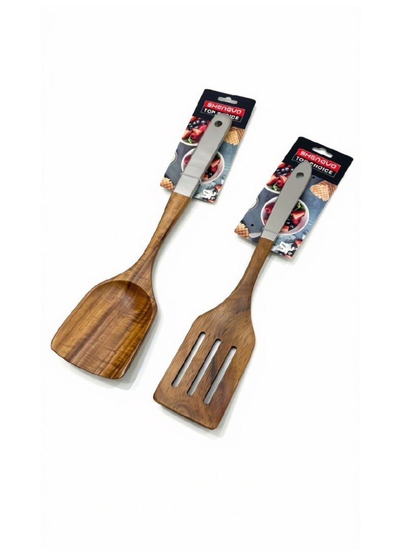 Shengya Natural Wooden Kitchen Utensil Set – 4-Piece Heat-Resistant Non-Stick Cooking Spatula and Spoon Set - Image 2