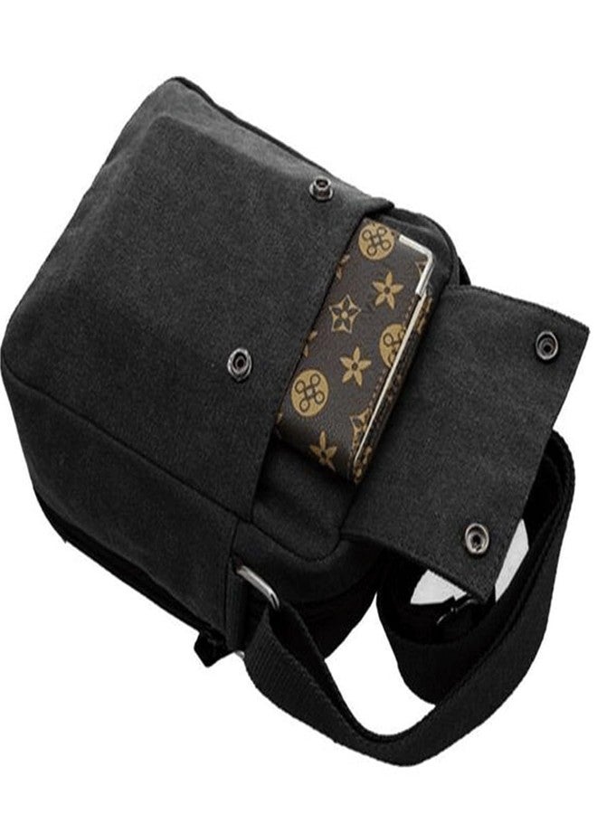 CAAORDKSO Canvas Messenger bag, Vintage Shoulder Bag Small Crossbody Bag Travel Bag for Men and Women, Multi-pocket Purse Satchel Bag (Black) - Image 4