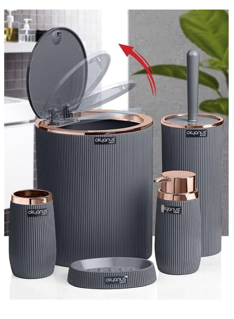 Okayanus home bathroom set of 5 pieces round striped oceanos  copper*grey - Image 2